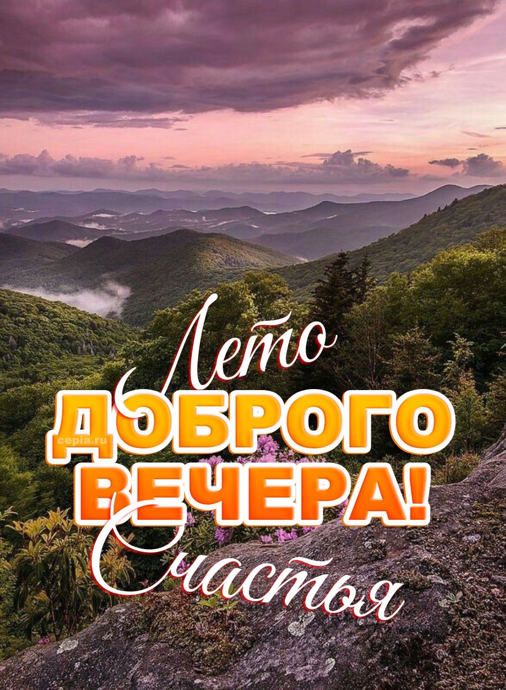 Открытка «Пожелание»: Доброго вечера и счастья! Красивое летнее пожелание. Тэги: красивая, позитив, радость, настроен…
