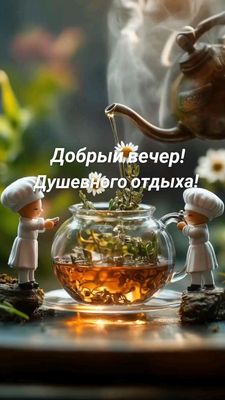 Открытка «Пожелание»: Добрый вечер! Душевный отдых и позитивное настроение. Тэги: красивая, позитив, цветок, чай…
