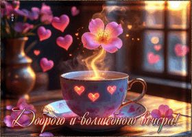 Открытка «Пожелание»: Волшебного вечера! Красивая открытка с любовью. Тэги: красивая, позитив, радость, сердце, цветок…