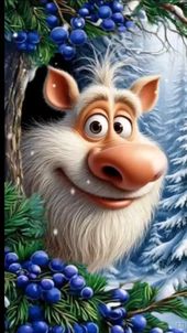 Открытка «С добрым утром»: Милая зимняя улыбка: сказочное животное в снегу. Тэги: животное, юмор, прикольная, улыбка…