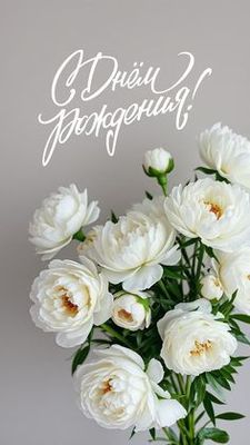 Открытка «Добрый день»: С Днём рождения! Нежные белые пионы. Тэги: Добрый день и добрые пожелания, Добрый день…