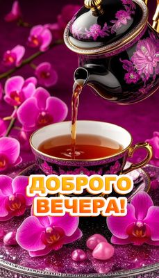 Открытка «Пожелание»: Доброго вечера! Красивая открытка с чаем и орхидеями. Тэги: красивая, позитив, радость, цветок…
