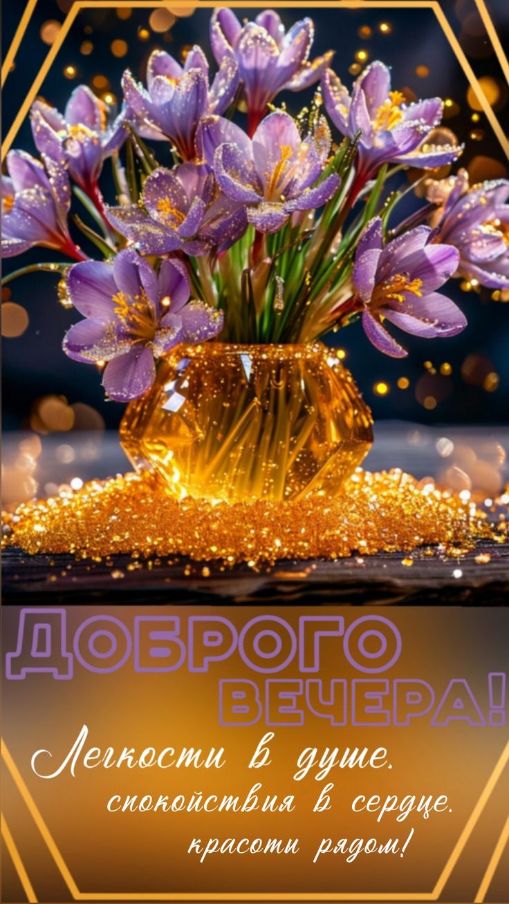 Открытка «Пожелание»: Красивая открытка добрый вечер с нежными цветами. Тэги: красивая, позитив, радость, цветок…