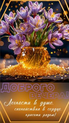 Открытка «Пожелание»: Красивая открытка добрый вечер с нежными цветами. Тэги: красивая, позитив, радость, цветок…