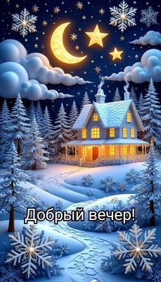 Открытка «Пожелание»: Добрый вечер! Зимняя сказка и уютное настроение. Тэги: красивая, настроение, зима, природа, снег…