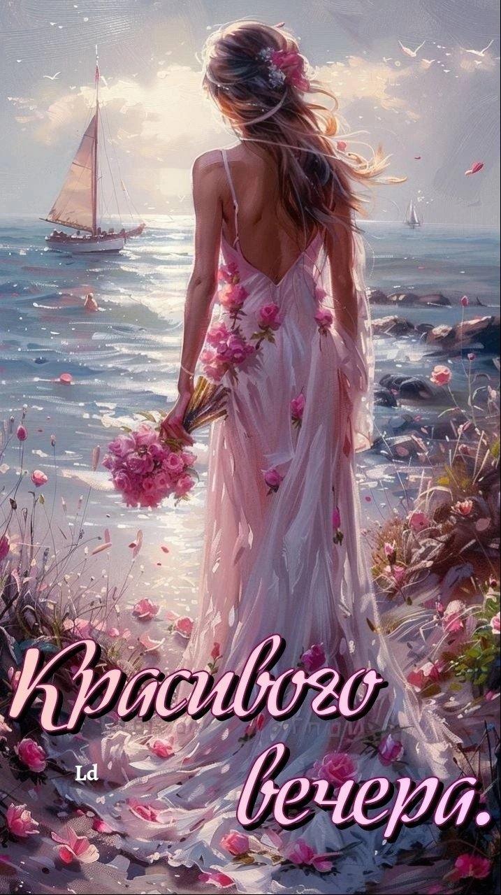 Открытка «Пожелание»: Красивого вечера: нежная открытка с женщиной у моря. Тэги: женщина, девушка, красивая, позитив…