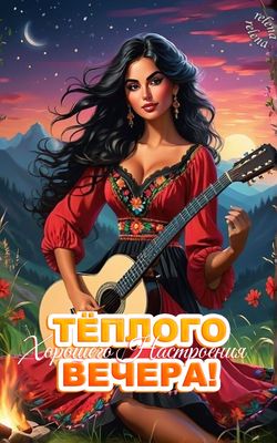 Открытка «Гитара»: Тёплого Вечера и хорошего Настроения! Красивая открытка. Тэги: пожелание, женщина, красивая…