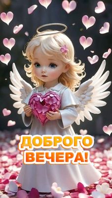 Открытка «Добрый вечер и пожелания»: Милый ангел с сердцем: доброго вечера!. Тэги: Доброго вечера и хорошего настроен…