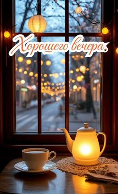 Открытка «Пожелание»: «Хорошего вечера» — уютное пожелание с чаем. Тэги: друг, подруга, красивая, кофе, позитив…