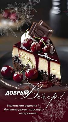 Открытка «Пожелание»: Добрый Вечер! Сладкий десерт для хорошего настроения. Тэги: красивая, позитив, радость, настрое…