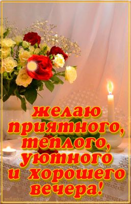 Открытка «Пожелание»: Желаю приятного, теплого и уютного вечера!. Тэги: красивая, позитив, радость, цветок, настроение…