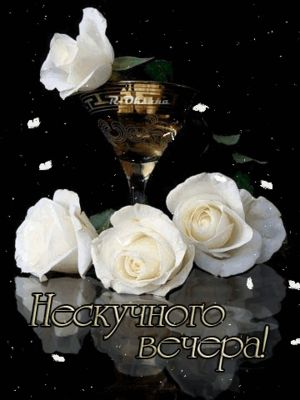 Открытка «Пожелание»: Нескучного вечера: Красивая роза и бокал. Тэги: красивая, позитив, радость, цветок, настроение…