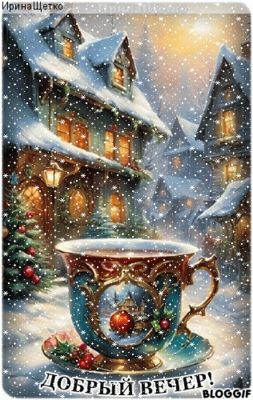 Открытка «Красивая»: «Добрый вечер!» Зимняя уютная открытка со снегом. Тэги: кофе, позитив, чашка, настроение, зима…