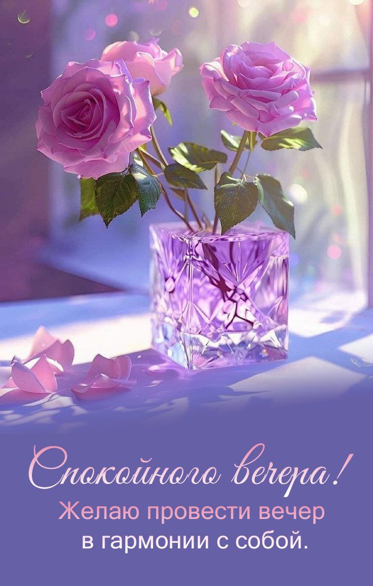 Открытка «Пожелание»: Красивая открытка: Спокойного вечера с розами. Тэги: подруга, женщина, девушка, красивая…