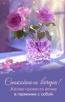 Открытка «Пожелание»: Красивая открытка: Спокойного вечера с розами. Тэги: подруга, женщина, девушка, красивая…