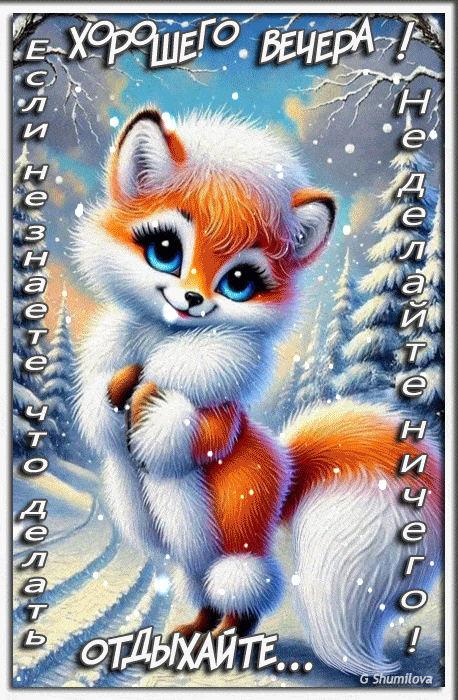 Открытка «Животное»: «Хорошего вечера!» Отдыхайте с милым лисенком. Тэги: пожелание, улыбка, красивая, позитив…