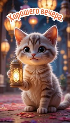 Открытка «Животное»: «Хорошего вечера» с милым котенком. Тэги: пожелание, красивая, позитив, радость, настроение…