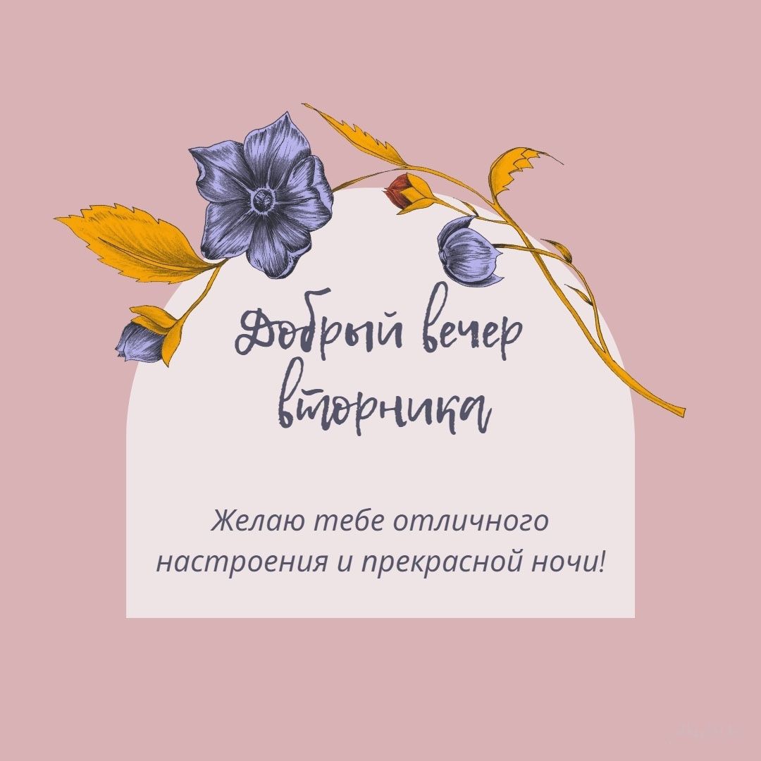 Открытка «Добрый вечер и пожелания»: Добрый вечер вторника: отличное настроение и ночь. Тэги: Добрый вечер красивые…