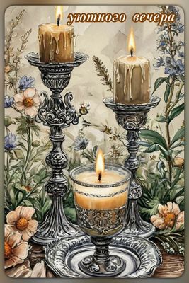 Открытка «Пожелание»: Красивая открытка «Уютного вечера» со свечами. Тэги: красивая, цветок, настроение, нежная…
