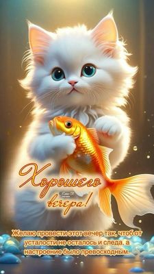Открытка «Кот»: Хорошего вечера: милый кот и позитивное пожелание. Тэги: животное, пожелание, красивая, позитив…