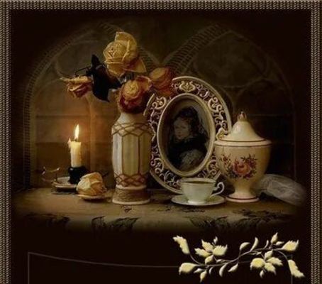 Открытка «Пожелание»: Уютный вечер: теплый свет свечи и нежные розы. Тэги: женщина, красивая, цветок, чашка, настроен…