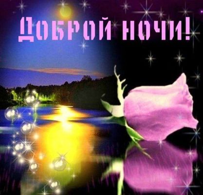 Открытка «Пожелание»: Доброй ночи! Красивая роза и мерцающий пейзаж. Тэги: красивая, цветок, настроение, нежная…