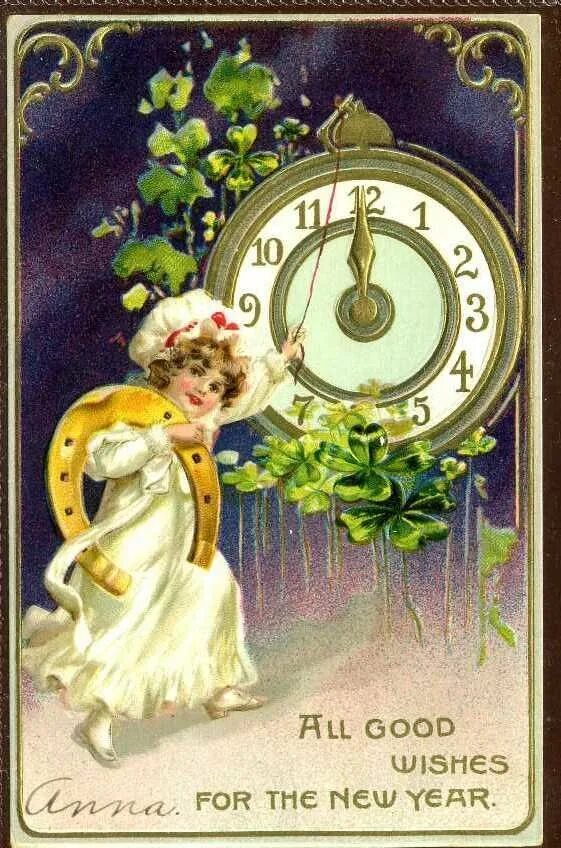 Открытка «Пожелание»: С Новым годом! Ретро открытка с пожеланием удачи. Тэги: красивая, позитив, счастье, милая…