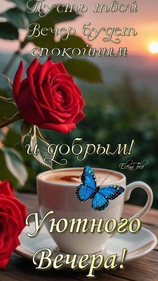 Открытка «Пожелание»: Уютного Вечера: Роза и Кофе для Спокойствия. Тэги: друг, подруга, красивая, кофе, позитив…