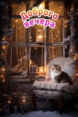 Открытка «Кот»: Вечер, кот и уют: мерцающая зимняя сказка. Тэги: животное, пожелание, красивая, уют, окно, фонарь…