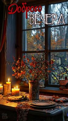 Открытка «Пожелание»: Уютного вечера: осеннее пожелание с теплом свечей. Тэги: красивая, осень, окно, стол, настроение…