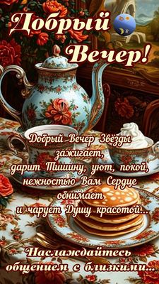 Открытка «Добрый вечер и пожелания»: Красивый Добрый вечер с уютным пожеланием близким. Тэги: Доброго вечера и хороше…