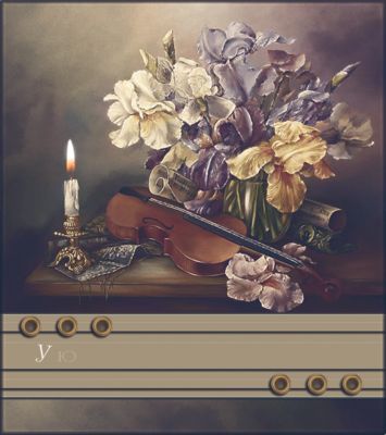 Открытка «Добрый вечер и пожелания»: Красивая открытка: ирисы, музыка, уют. Тэги: Добрый вечер красивые, Доброго вече…