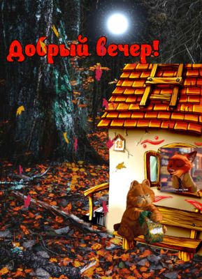 Открытка «Кот»: Добрый вечер! Уютная осенняя сказка. Тэги: животное, пожелание, красивая, позитив, осень, настроение…