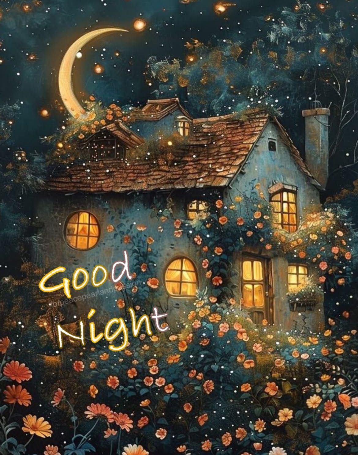 Открытка «Пожелание»: «Сказочная ночь» и пожелание «сладких снов». Тэги: красивая, цветок, окно, настроение, нежная…