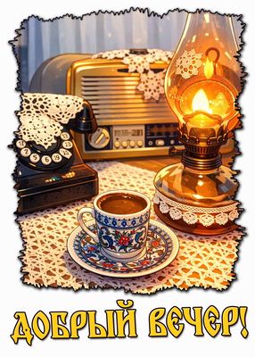 Открытка «Старинный»: «Добрый вечер»! Уютное ретро с кофе.. Тэги: Добрый вечер и пожелания, Добрый вечер красивые…