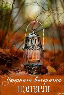 Открытка «Пожелание»: Уютного вечерочка ноября со свечой. Тэги: красивая, осень, фонарь, настроение, нежная, природа…