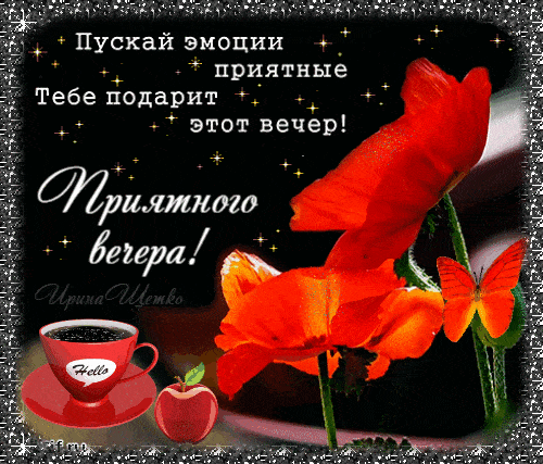 Открытка «Пожелание»: «Приятного вечера!» Поздравительная открытка с маками. Тэги: красивая, кофе, позитив, радость…