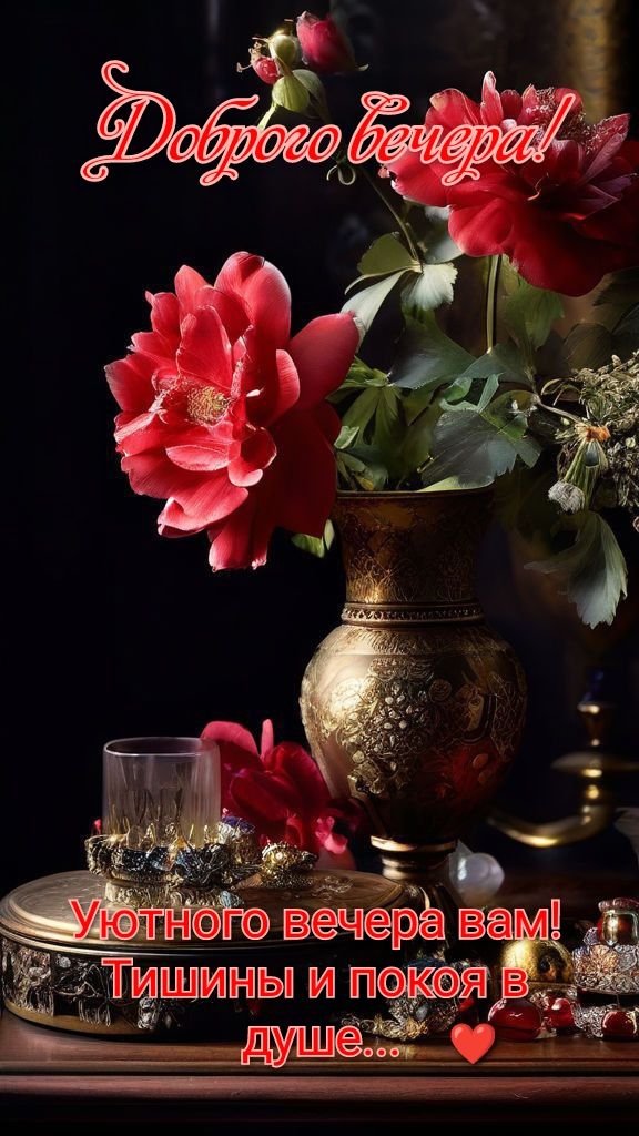 Открытка «Пожелание»: Добрый вечер, уютный и душевный!. Тэги: красивая, стакан, цветок, настроение, оригинальная, ваза…