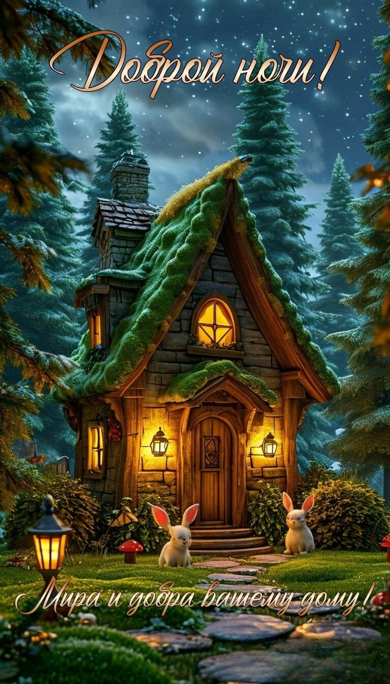 Открытка «Пожелание»: Добрый ночи! Мира и добра вашему дому!. Тэги: красивая, фонарь, сказка, трава, природа, милая…