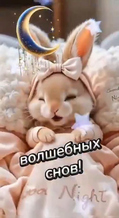 Открытка «Животное»: Волшебных снов! Милый зайчик. Тэги: пожелание, утро, красивая, нежная, милая, бант, звезда, сон…