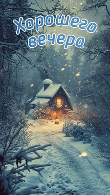 Открытка «Красивая»: Сказочный зимний вечер в уютном лесу. Тэги: настроение, нежная, зима, природа, свет, снег, лес…