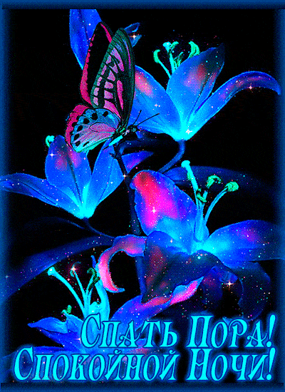 Открытка «Пожелание»: Спокойной ночи! Нежная открытка с бабочкой и цветами. Тэги: красивая, цветок, настроение, нежная…