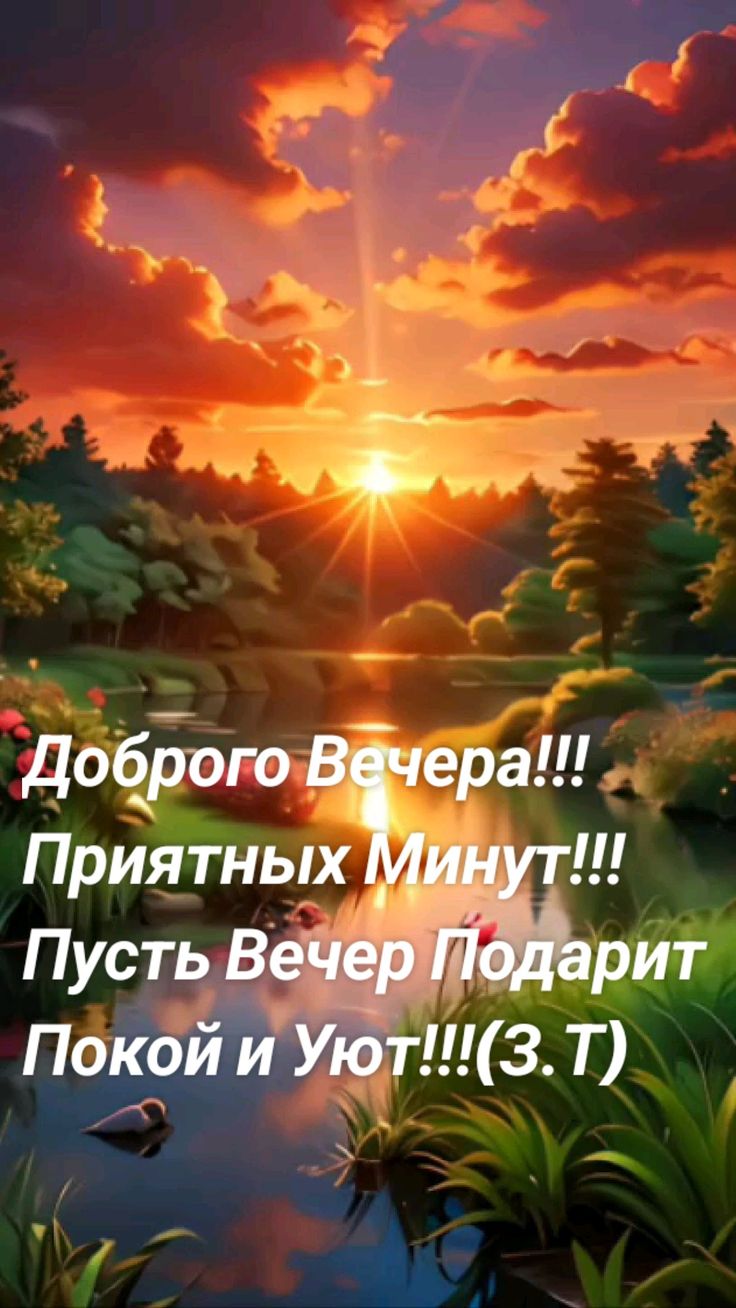 Открытка «Пожелание»: Добрый вечер, уют и покой: красивая открытка. Тэги: уют, природа, солнце, лес, спокойствие…