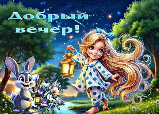 Открытка «Уют»: Сладких снов! Милая сказочная иллюстрация. Тэги: фонарь, сказка, девочка, лес, добрый вечер, вечер…
