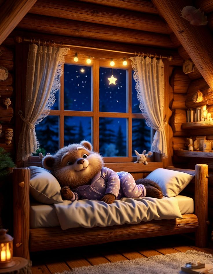Открытка «Уют»: Милый медвежонок и спокойной ночи. Тэги: тепло, сказка, спокойствие, сон, медведь, ночь, доброй ночи…