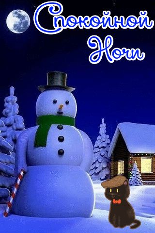 Открытка «Кот»: Спокойной Ночи: Зимний Уют и Милый Котёнок. Тэги: пожелание, домик, настроение, нежная, зима, милая…