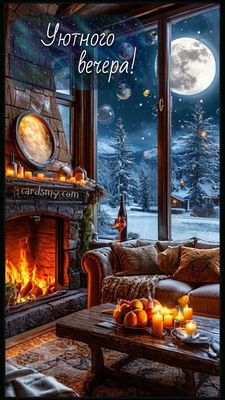 Открытка «Пожелание»: Уютного зимнего вечера! Красивая открытка с пожеланием. Тэги: красивая, напиток, нежная, зима…