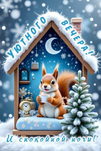 Открытка «Спокойной ночи»: Уютный вечер и спокойная ночь: милая открытка. Тэги: Добрый вечер и пожелания, Добрый зимн…