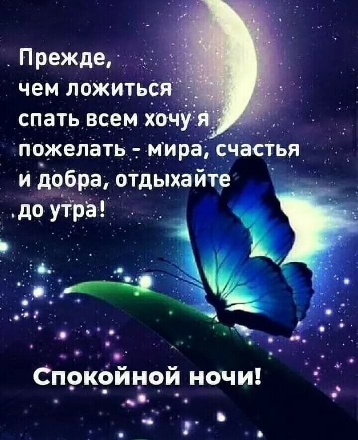 Открытка «Пожелание»: Спокойной ночи! Пожелание мира, счастья и добра. Тэги: красивая, позитив, настроение, счастье…