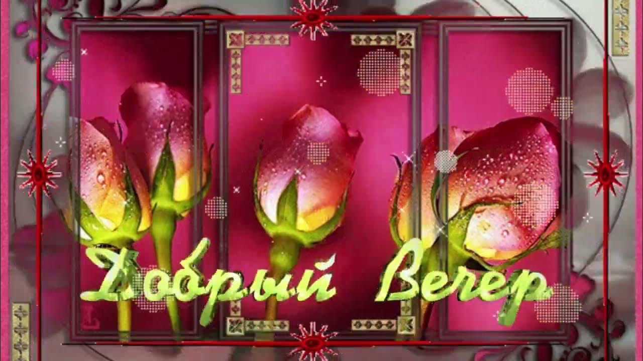 Открытка «Пожелание»: Добрый вечер с розами: приятного вечера!. Тэги: подруга, женщина, красивая, позитив, радость…